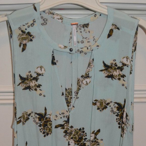 FREE PEOPLE Tree Swing Tunic Top Mint Green Floral - Picture 2 of 5